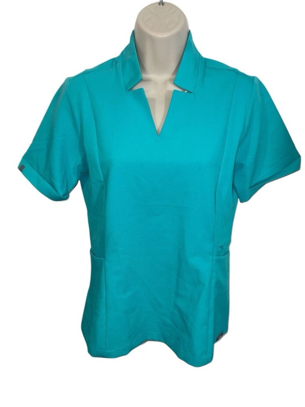 FIGS Women's Size XS Inala Slim Top with Collar Turquoise Blue-Green READ